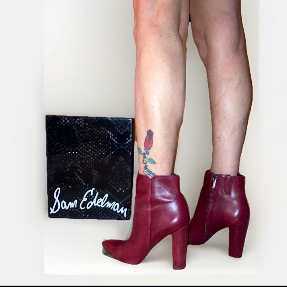 Sam Edelman - Raelle Cabernet Burgandy Leather Ankle Boots Women's Size US 9.5M